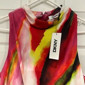 DKNY Bold Red and Pink Sleeveless dress